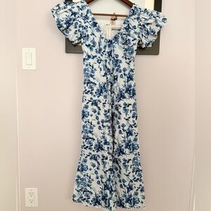 Emerson bell sleeve V neck midi dress